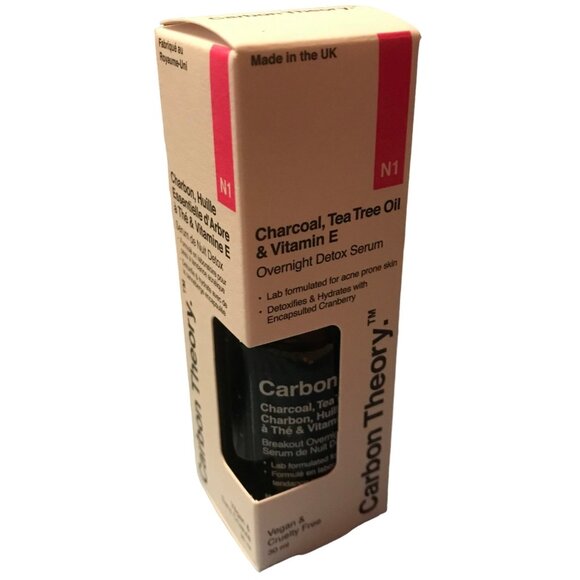 Carbon Theory Charcoal Tea Tree Oil & Vitamin E Overnight Detox Serum 30ml Vegan - Picture 1 of 5